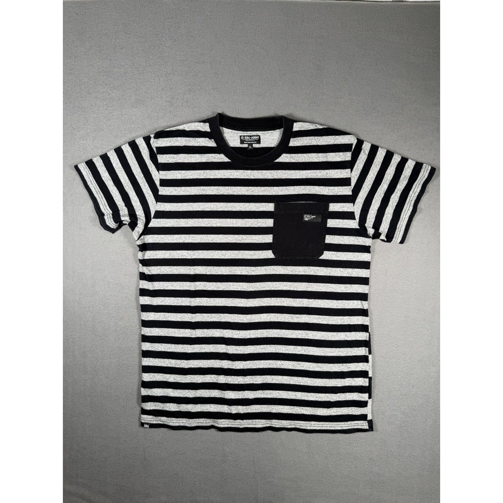 Izzue Army Mens Striped Chest Pocket T-Shirt XL Black Grey IZ-X04-ARMY